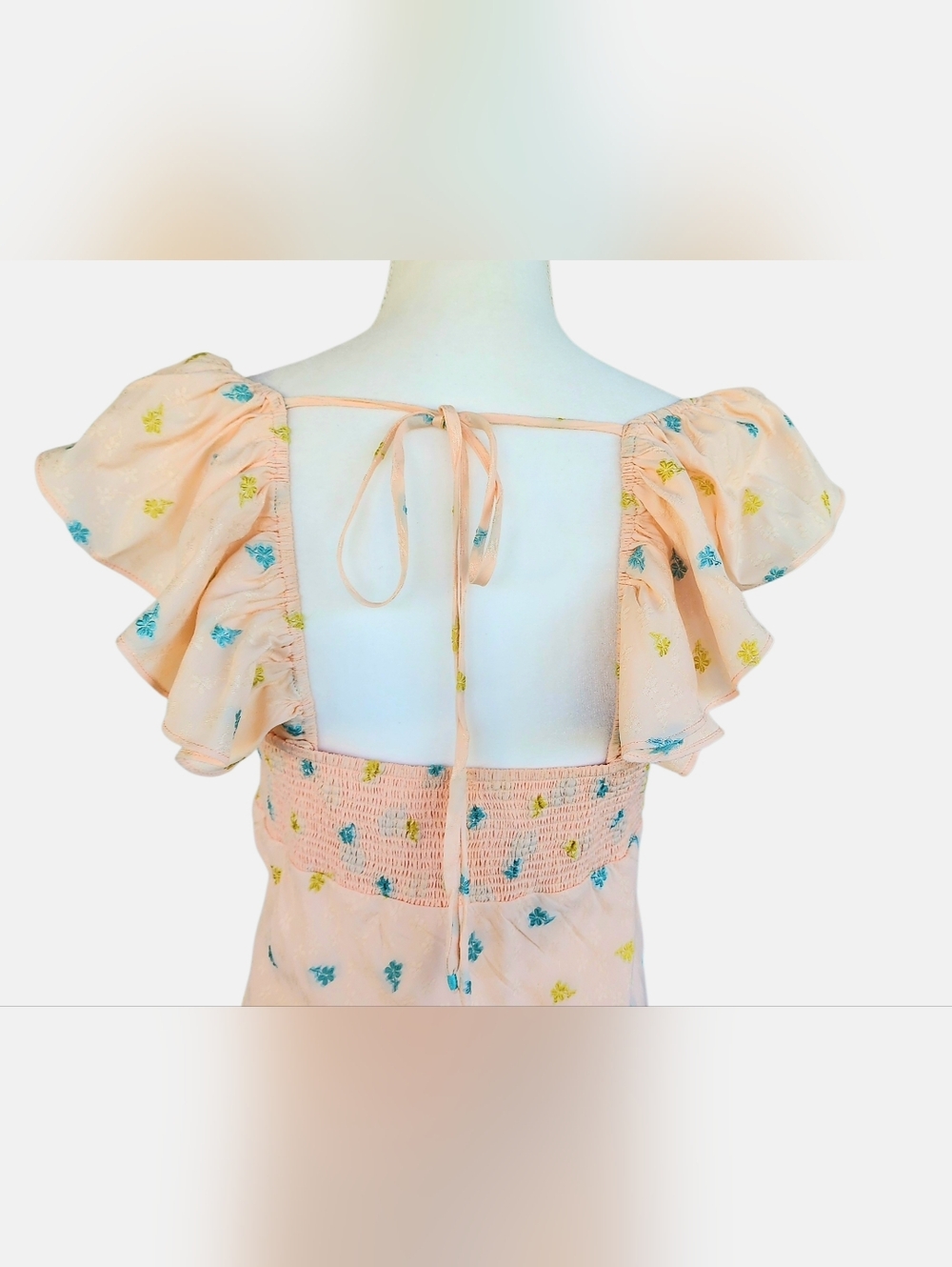 Anthropologie Pale Pink Floral Ruffle Strap Maxi Dress - Picture 8 of 13